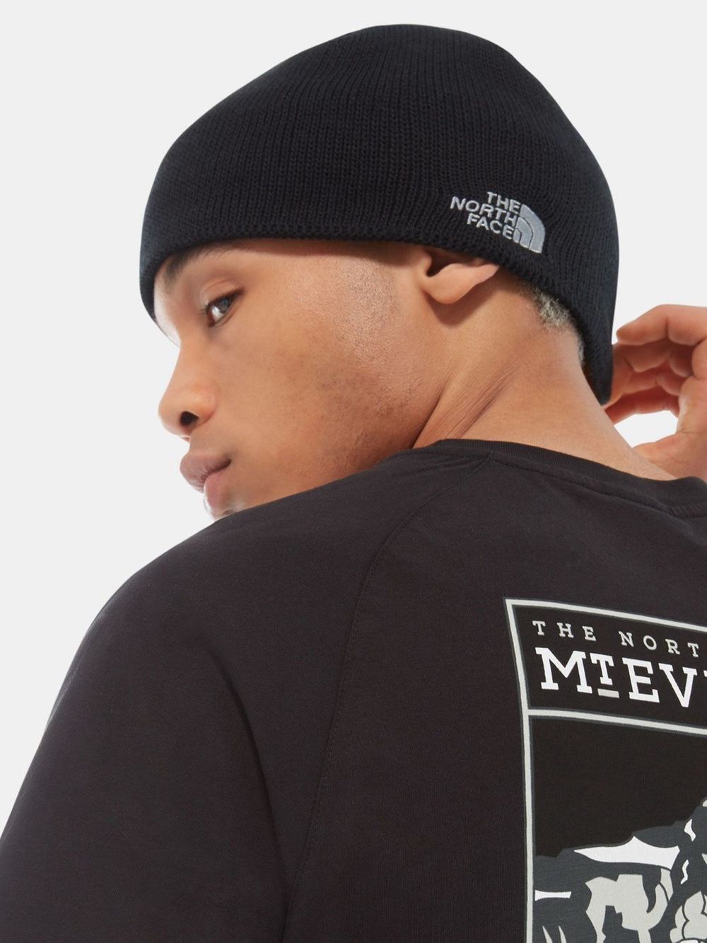 The North Face Black Ribbed Logo Beanie